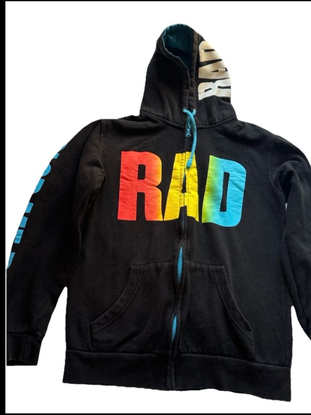 Color Me Rad Hoodie XS Black Zip Up Rainbow Graphic Streetwear Casual Top